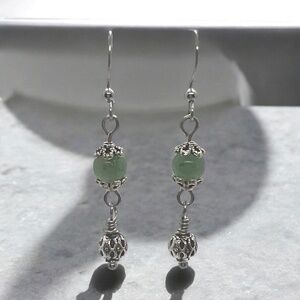 Handmade 925 Emerald Green Jade Dangling Droplet Earrings